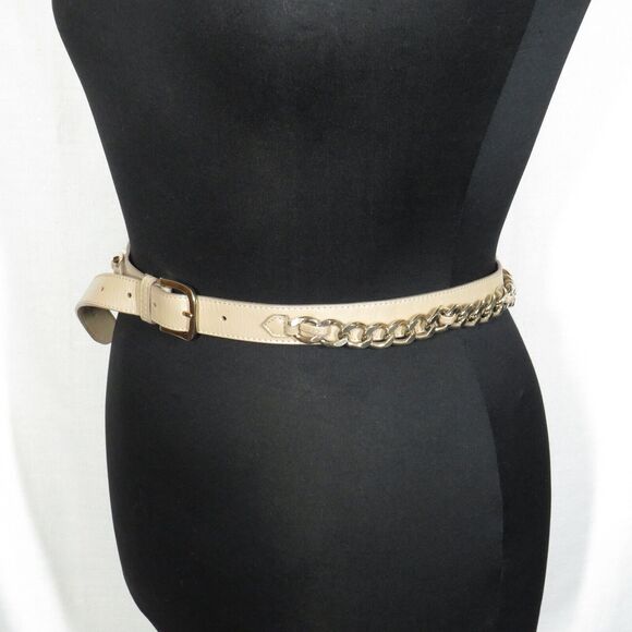 Women\'s Tan Faux Leather Gold Chain Detail Belt 34-38 Inch Waist Size XL main image 11